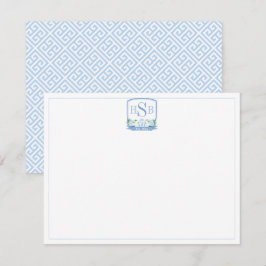 Tarjeta De Agradecimiento Elegante Monograma Chinoiserie Azul y Blanco