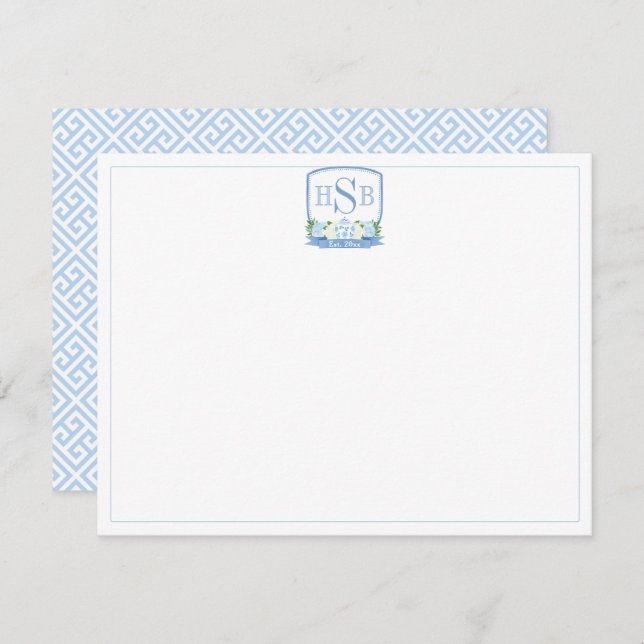 Tarjeta De Agradecimiento Elegante Monograma Chinoiserie de Azul y Blanco (Anverso / Reverso)