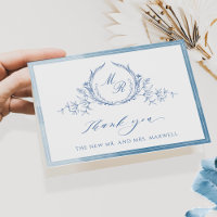 Elegante Monograma Clásico Azul, Boda acuarela