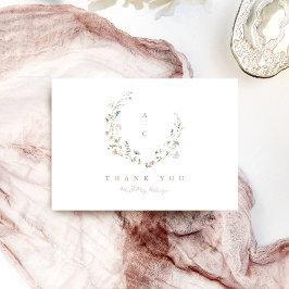 Tarjeta De Agradecimiento Elegante monograma de Boda de Boho rústico de flor