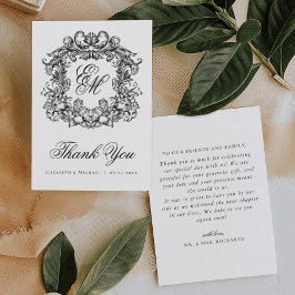 Tarjeta De Agradecimiento Elegante Monograma de Cima de Boda Vintage 