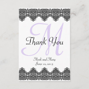 Tarjeta De Agradecimiento Elegante Monograma de encaje negro Boda Gracias