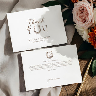 Tarjeta De Agradecimiento Elegante Monograma de Herradura de Boda Rústica Oc