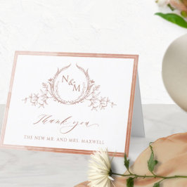 Tarjeta De Agradecimiento Elegante Monograma de Terracota, Boda de acuarela