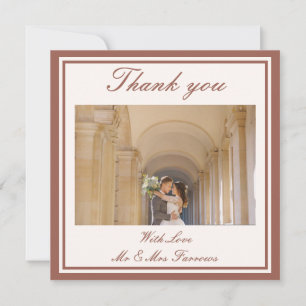 Tarjeta De Agradecimiento Elegante Monograma Floral Acuarela Rosa Boda