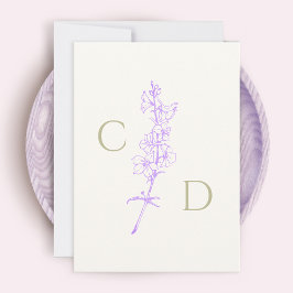 Tarjeta De Agradecimiento Elegante Monograma Floral Lila Delphinium