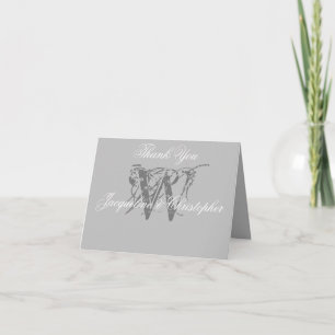 Tarjeta De Agradecimiento Elegante Monograma Gris Blanco Boda plegado