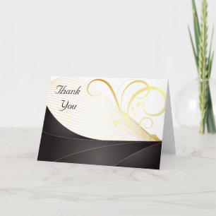 Tarjeta De Agradecimiento Elegante Monograma Negro de Lujo y Oro Gracias