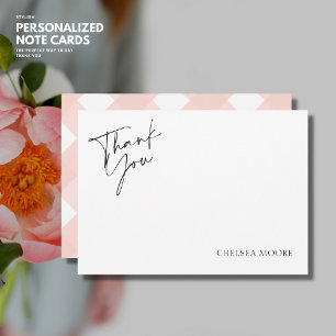 Tarjeta De Agradecimiento Elegante Monograma Sencillo de Cuadrillé Rosa Grac