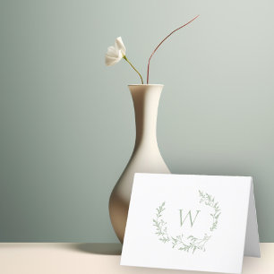 Tarjeta De Agradecimiento Elegante Monograma Verde Menta Hojas Florales Escu