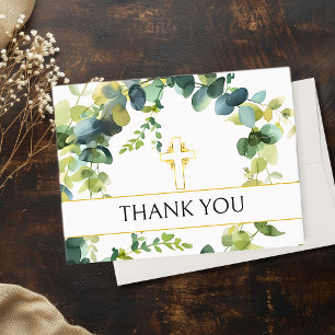 Tarjeta De Agradecimiento Elegante Monumento a Eucalyptus Gold Cross Gracias