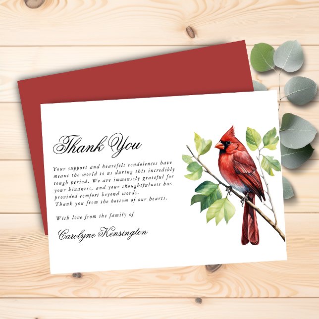 Tarjeta De Agradecimiento Elegante monumento al funeral del Cardenal Gracias (Elegant Cardinal Funeral Memorial Thank You Card)