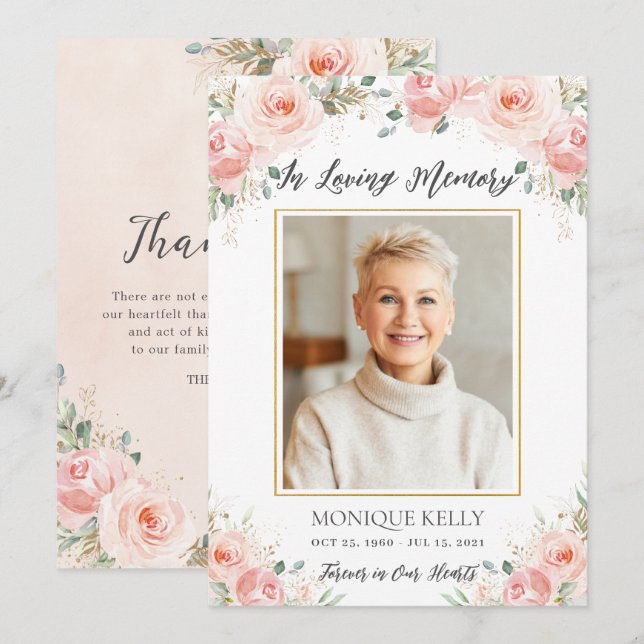 Tarjeta De Agradecimiento Elegante monumento conmemorativo de fúnebre floral (Anverso / Reverso)