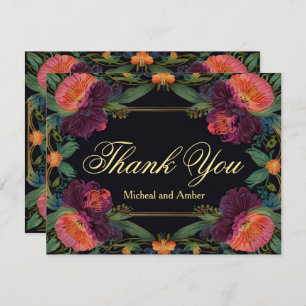 Tarjeta De Agradecimiento Elegante moody peachy rosa boho floral