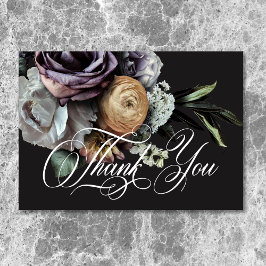 Tarjeta De Agradecimiento Elegante Moody Twilight Boda floral silenciado