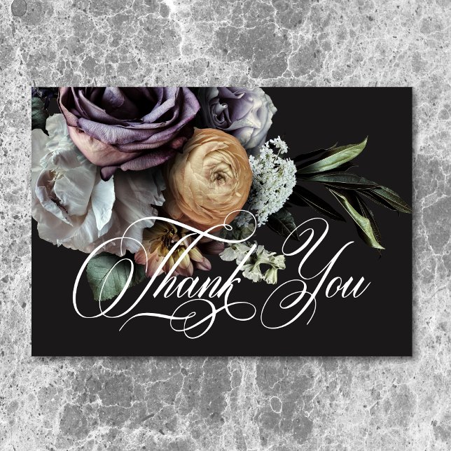 Tarjeta De Agradecimiento Elegante Moody Twilight Boda floral silenciado (Elegant Moody Twilight Muted Floral Wedding Thank You Card)