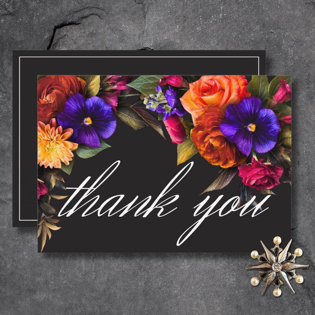 Tarjeta De Agradecimiento Elegante Moody Vibrant Harvest Floral Boda (Elegant Moody Vibrant Harvest Floral Wedding Thank You Card)