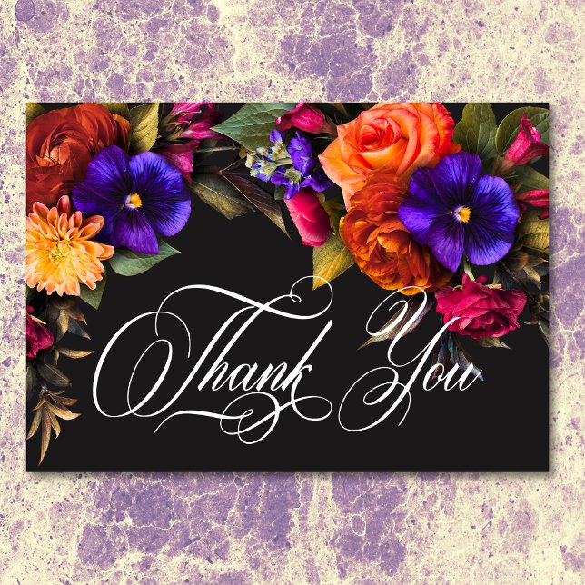 Tarjeta De Agradecimiento Elegante Moody Vibrant Harvest Floral Boda (Elegant Moody Vibrant Harvest Floral Wedding Thank You Card)