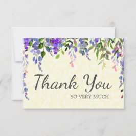 Tarjeta De Agradecimiento Elegante Morado Acuarela Floral Amarillo Gracias