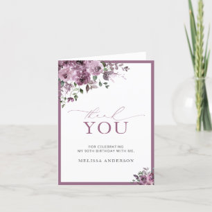 Tarjeta De Agradecimiento Elegante Morado Floral 90 cumpleaños Gracias