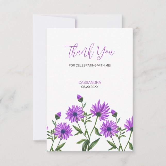 Tarjeta De Agradecimiento Elegante Morado Xeranthemum Floral Gracias (Anverso)