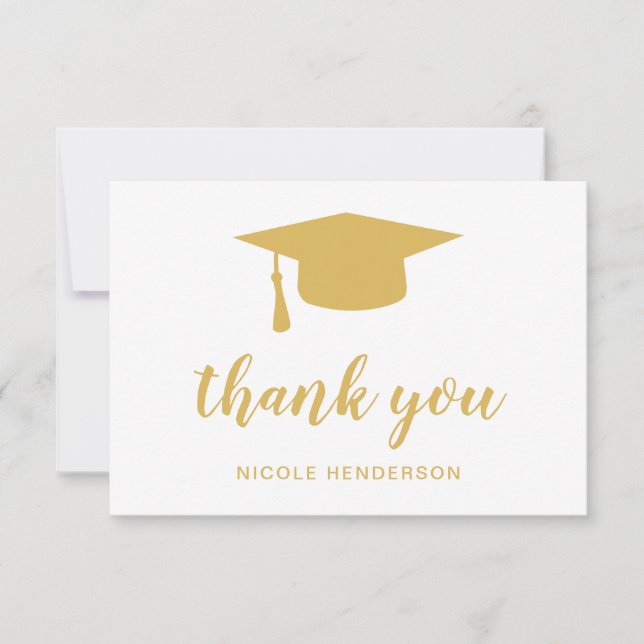 Tarjeta De Agradecimiento Elegante Mortar Board Faux Gold Graduación (Anverso)