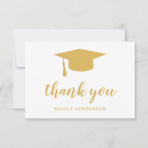 Tarjeta De Agradecimiento Elegante Mortar Board Faux Gold Graduación