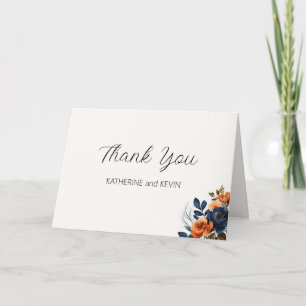 Tarjeta De Agradecimiento Elegante Naranja azul de la marina quemado color d