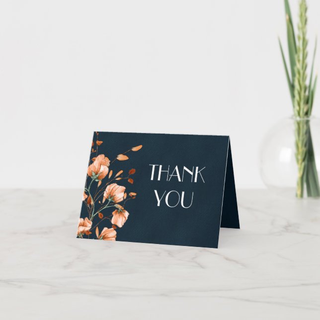 Tarjeta De Agradecimiento Elegante Naranja azul quemado Verde azulado Floral (Anverso)