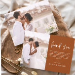 Tarjeta De Agradecimiento Elegante Naranja quemado de bodas gracias foto<br><div class="desc">Naranja quemado minimalista Boda Gracias Cartas que tienen una foto en la parte delantera y trasera. Las tarjetas de agradecimiento contienen una moderna tipografía de escritura cursiva con letras a mano que son elegantes,  simples y modernas para usar después de la celebración del día de la boda.</div>