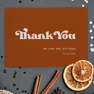Tarjeta De Agradecimiento Elegante naranja retro quemado boda gracias tarjet