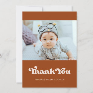 Tarjeta De Agradecimiento Elegante Naranja retro quemado ducha bebé