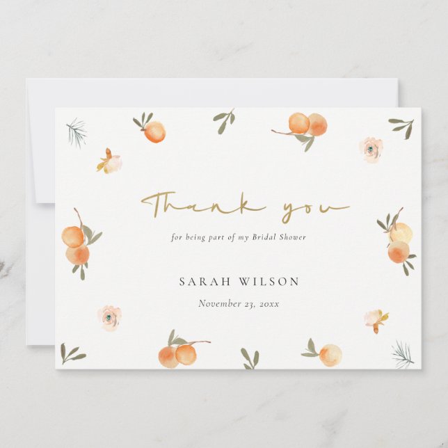 Tarjeta De Agradecimiento Elegante Naranja suave floral Boho elegante ducha  (Anverso)