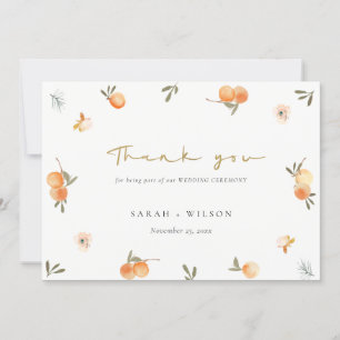 Tarjeta De Agradecimiento Elegante Naranja suave  verde Floral Boho Boda