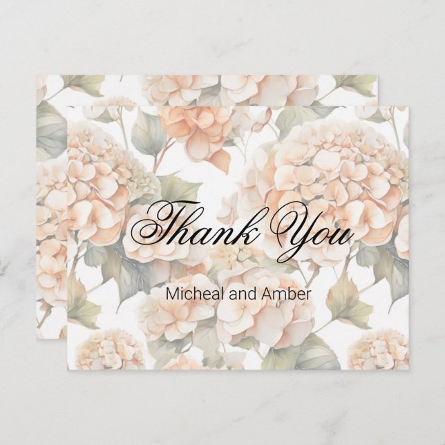 Tarjeta De Agradecimiento Elegante naranja verde blanco boho acuarela floral (Anverso / Reverso)