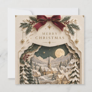 Tarjeta De Agradecimiento Elegante Navidad con recorte de papel, fiesta inve