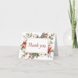 Tarjeta De Agradecimiento Elegante Navidad Invierno Rojo Dorado Despedida de