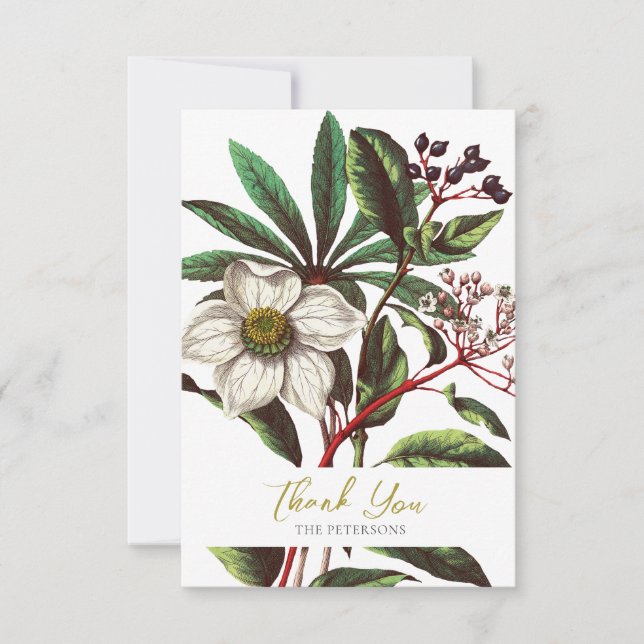 Tarjeta De Agradecimiento Elegante Navidades botánicos de época Rosa Flor (Anverso)