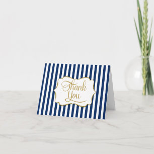 Tarjeta De Agradecimiento Elegante Navy Blue Gold Stripe Gracias Cartas
