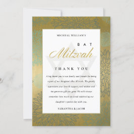 TARJETA DE AGRADECIMIENTO ELEGANTE NAVY GOLD DAHLIA FLORAL BAR MITZVAH