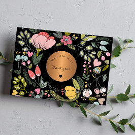 Tarjeta De Agradecimiento Elegante negocio floral negro y rosa pastel