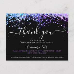 Tarjeta de agradecimiento elegante negra con brill