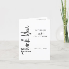 Tarjeta De Agradecimiento Elegante negrita guión negro Boda blanco