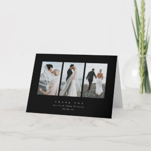 Tarjeta De Agradecimiento Elegante negro Boda de foto triple mínimo