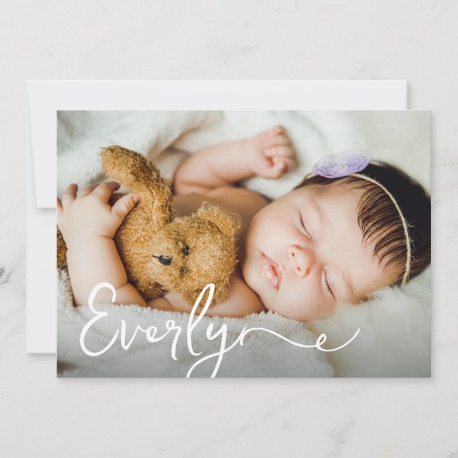 Tarjeta De Agradecimiento Elegante niña bebé nombre Personalizado foto Nacim (Anverso)