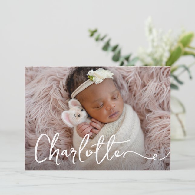 Tarjeta De Agradecimiento Elegante niña bebé nombre Personalizado foto Nacim (Anverso de pie)