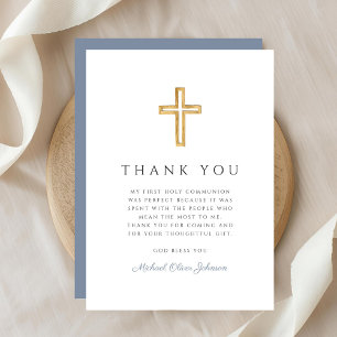 Tarjeta De Agradecimiento Elegante Niño Religioso Azul Polvoriento Primera C