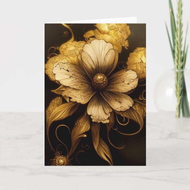 Tarjeta De Agradecimiento Elegante notecard floral barroco negro y dorado (Anverso)
