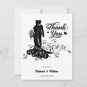 Tarjeta De Agradecimiento Elegante Novia Y Boda Groom Silhouette