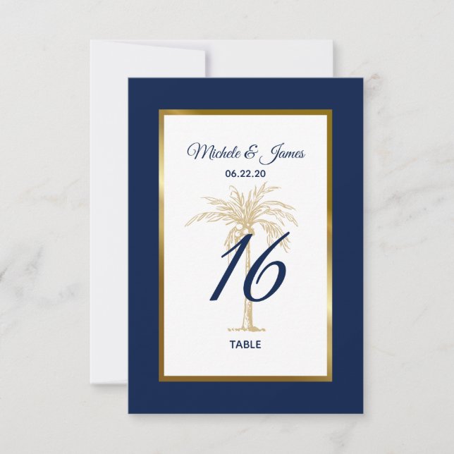 Tarjeta De Agradecimiento Elegante número de tabla de Boda de palmeras de or (Anverso)